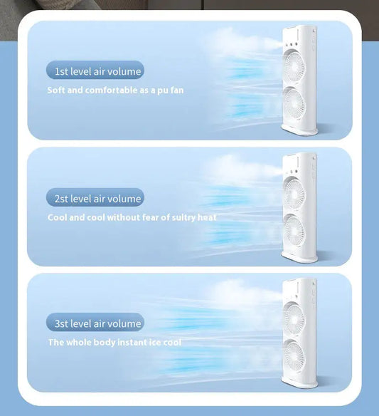 Portable Dual-Head Rotation Spray Fan – USB Rechargeable Cooling Mist Fan