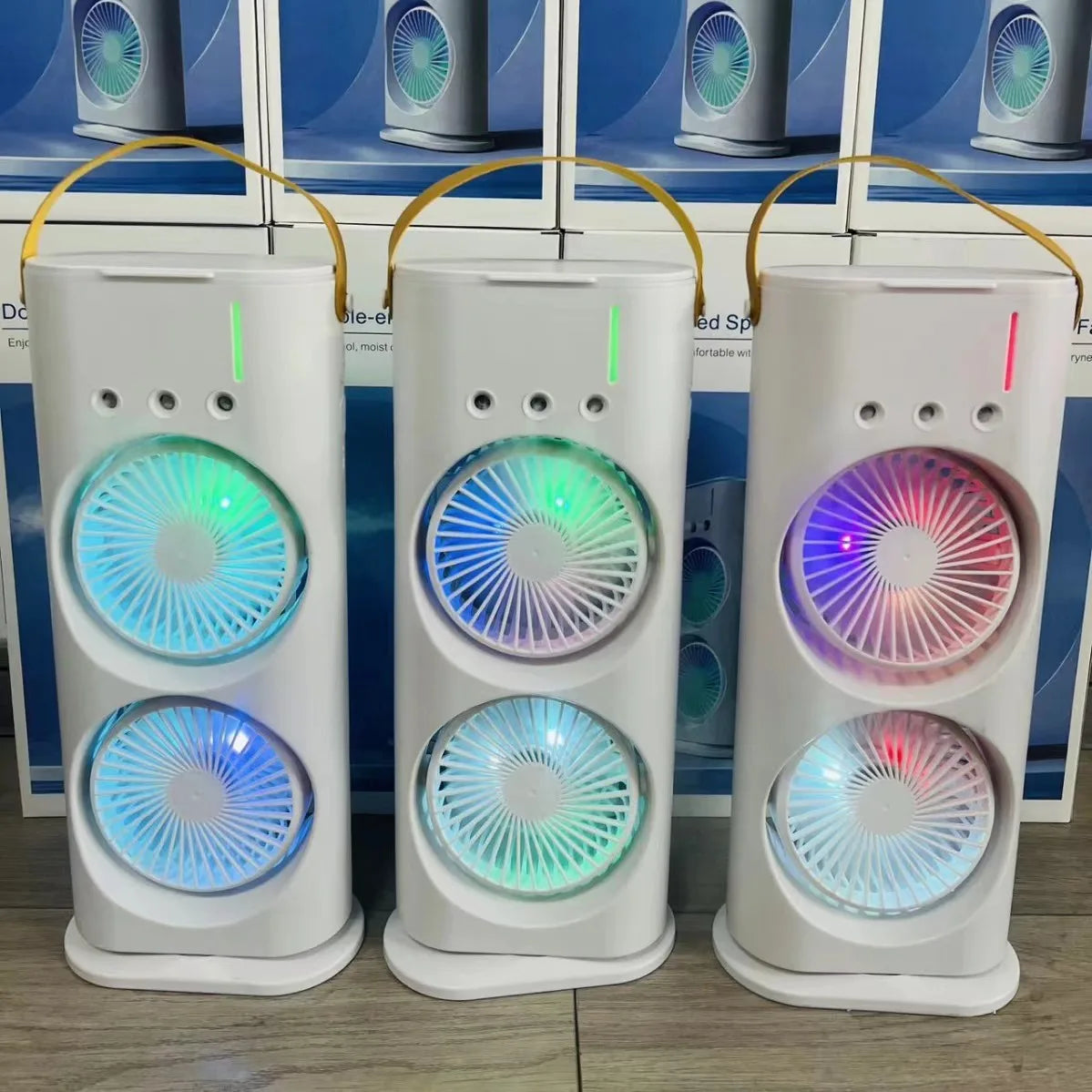 Portable Dual-Head Rotation Spray Fan – USB Rechargeable Cooling Mist Fan