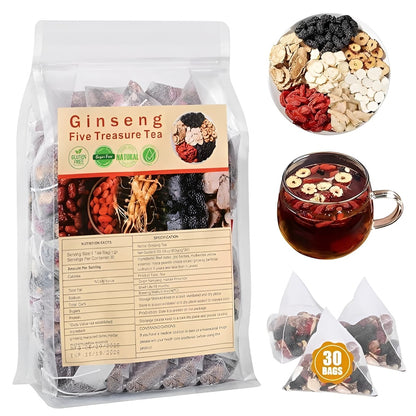 Ginseng Five Treasure Tea – Herbal Energy & Kidney Support Tea | Natural Detox, Immunity Booster & Vitality Drink