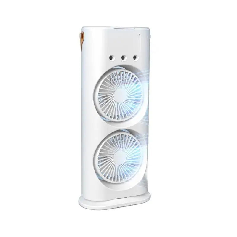 Portable Dual-Head Rotation Spray Fan – USB Rechargeable Cooling Mist Fan